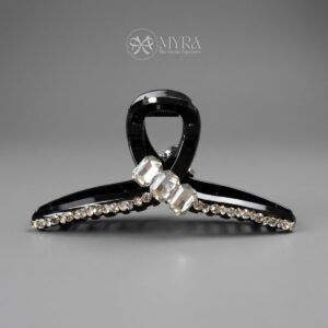 Kẹp tóc đen tuyền đính đá kiểu Pháp size 13cm MYRA