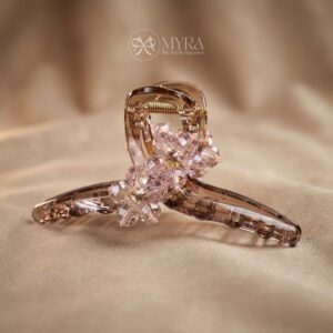 Kẹp tóc đính đá hoa 5 cánh màu hồng khói size 13cm MYRA