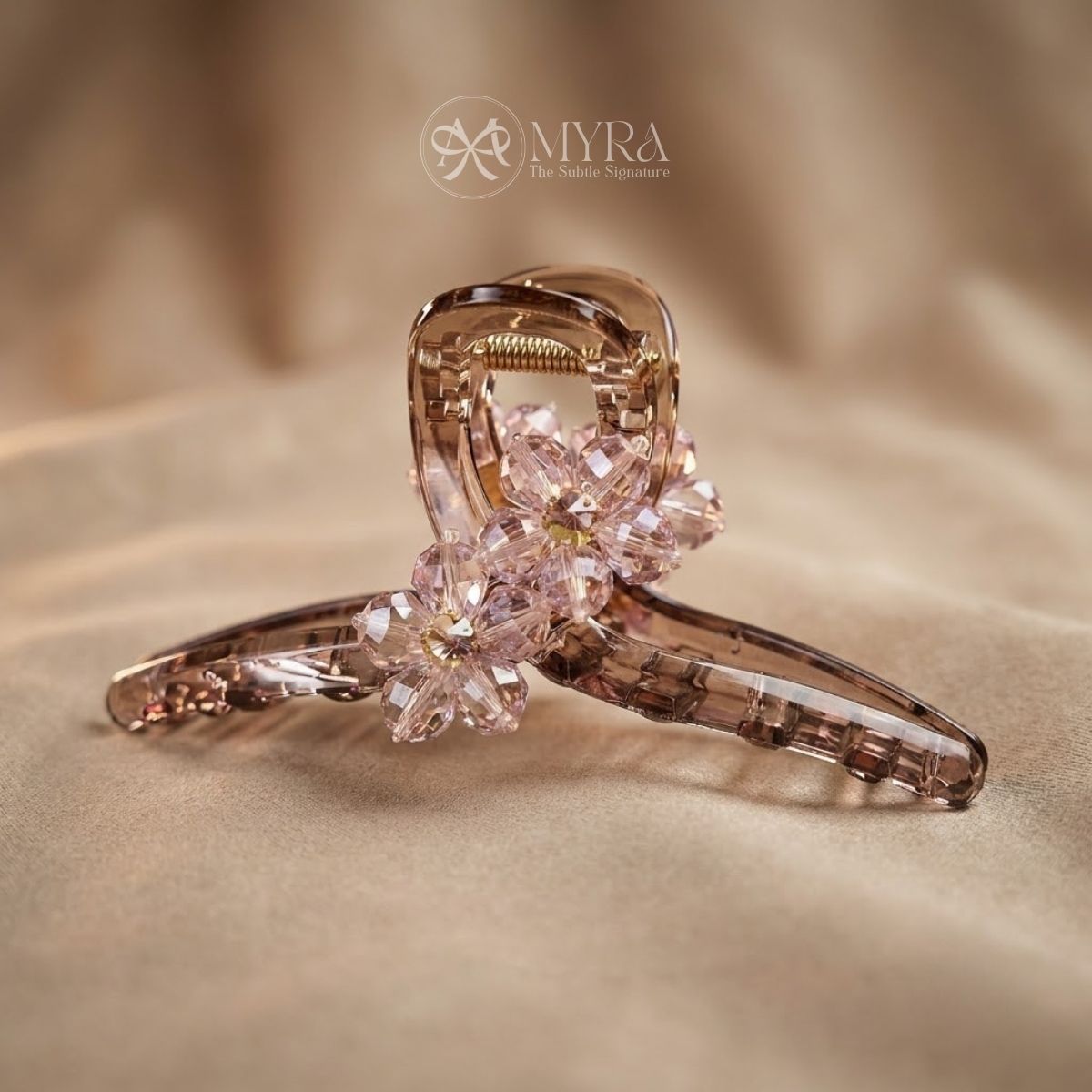 Kẹp tóc đính đá hoa 5 cánh màu hồng khói size 13cm MYRA